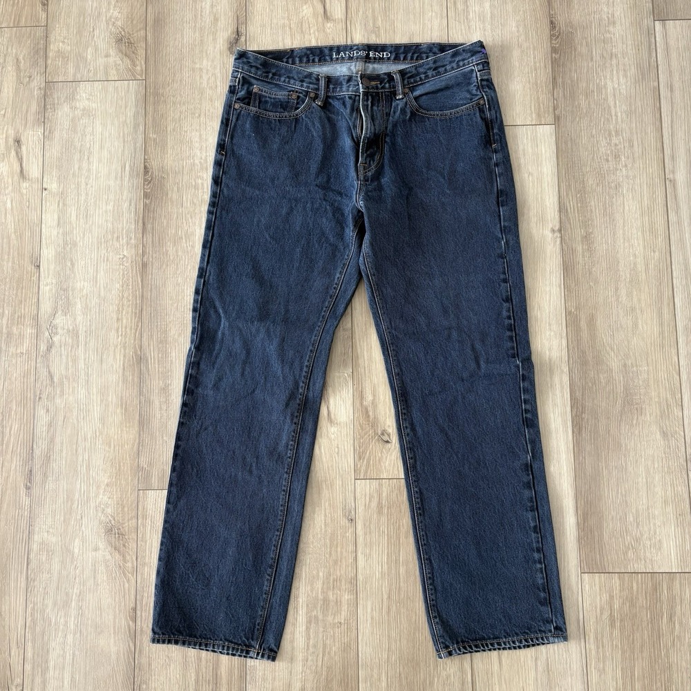 Lands End Mens Jeans Size 35‎ Regular Fit Blue Denim Straight Leg Casual Cotton